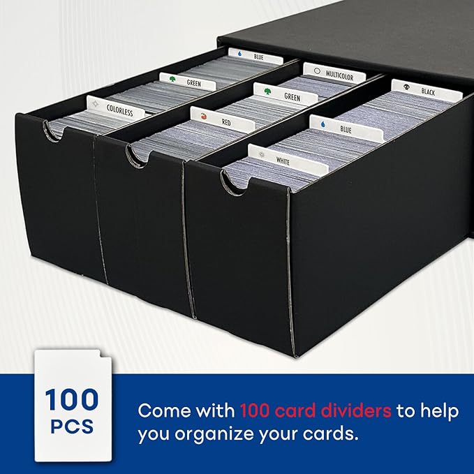 Trading Card Storage Box with 100 Dividers, Cardboard Collectors Cards Organizer Box for MTG Baseball Sports Collection (Black- 24 drawer) - Image 2