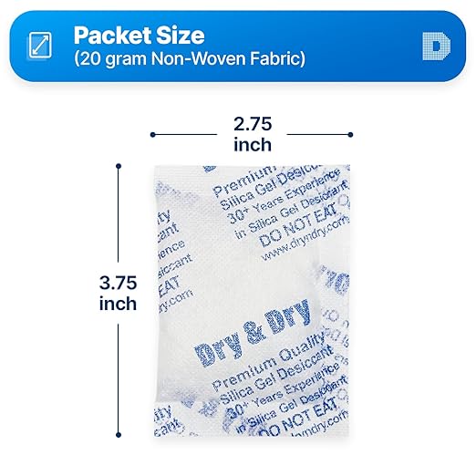 Dry & Dry 20 Gram Silica Gel Packets - 800 Rechargeable Fabric Silica Packs, Desiccant Packs for Storage - Image 6