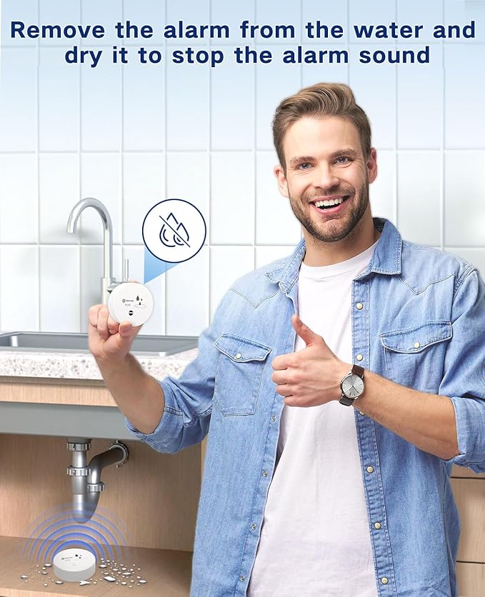 Geevon 2 Pack Water Leak Detectors, 100dB Water Sensor Alarms Flood Detector for Basements, Bathrooms, Laundry Rooms, Kitchens, Garages, and Attics, Water Alarms Battery-Operated (Battery Included) - Image 6