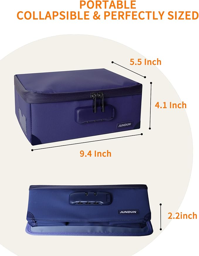 JUNDUN Index Card Holder with Lock,Collapsible Fireproof Index Card Box fits 1200 3x5-Inch Flash Cards - Business, Recipe, or Note Card Storage Boxes - Blue - Image 6