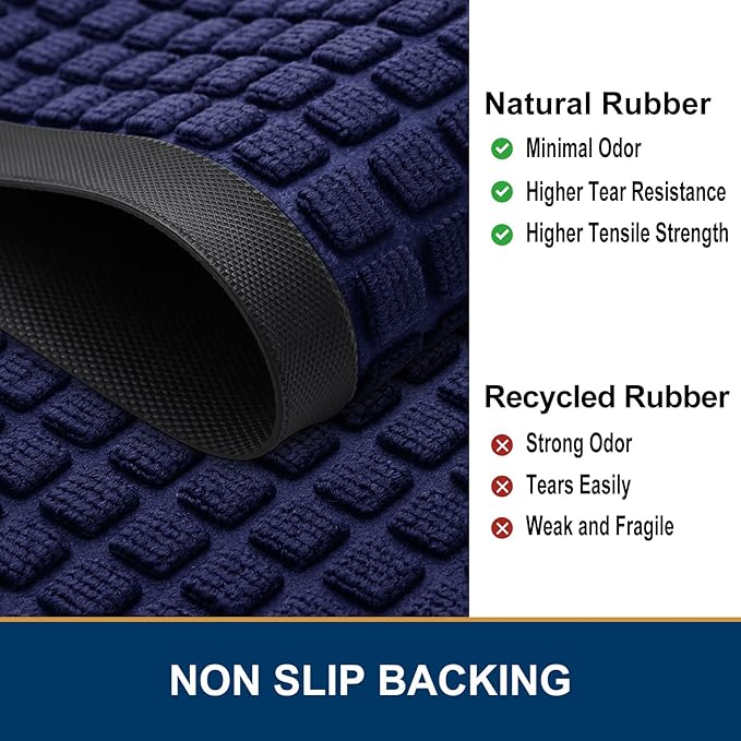 Smiry Front Door Mat Outside Entrance, Heavy Duty Natural Rubber Doormat, Non Slip, Trap Dirt and Moisture, Easy Clean, Low Profile Welcome Floor Mats for Indoor Outdoor Entry, 47x32 Inch, Navy Blue - Image 4