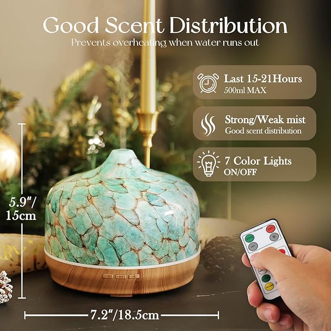 Porseme 500ml Essential Oil Diffuser, Aroma Ultrasonic Humidifier with Remote Control, BPA Free, Auto Shut-Off, 7 Color LED Light for Bedroom - Image 3