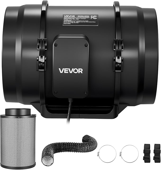 VEVOR 8" Air Filtration Kit, 180 CFM Inline Duct Fan with Speed Controller, Carbon Filter & Ducting Ventilation System for Heating Cooling Booster, Grow Tents, Hydroponics - Image 9
