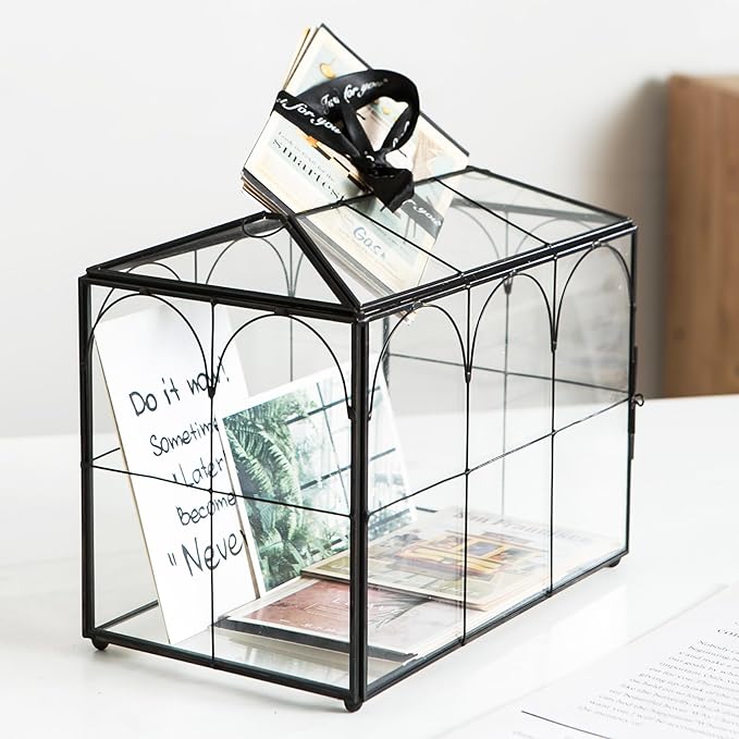 Wedding Card Box with Slot, 10.2'' Large Black Glass Card Boxes for Reception, Clear Decorative Storage Box with Lock for Baby Shower, Birthday Party, Christmas, Bridal Shower - Image 7