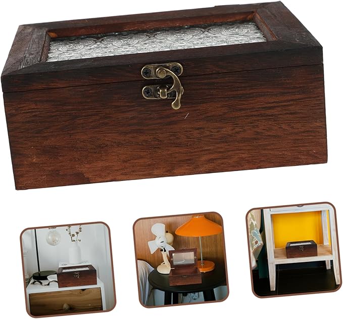 VALICLUD Wooden Keepsake Box with Glass Lid Vintage Flower Design Multifunctional Organizer for Dried Fruits Cosmetics and Important Documents Storage - Image 6