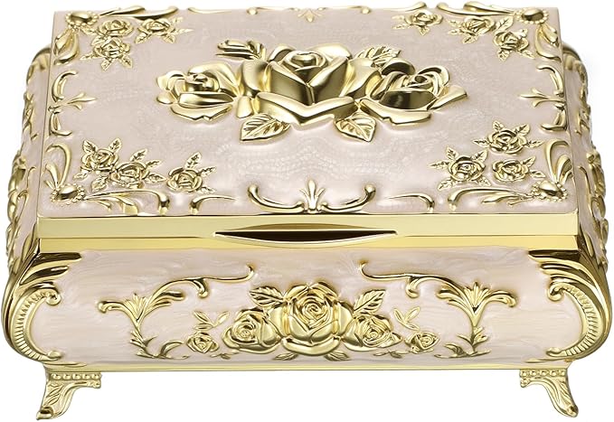 Hipiwe Metal Jewelry Organizer Box Antique Decorative Treasure Chest Keepsake Storage Case for Rings Earrings Holder Gift for Women, Medium by Hipiwe
