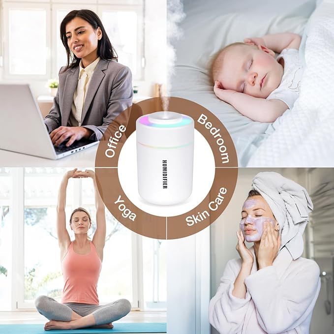Portable Mini Humidifier, 180ml USB Cool Mist Small Humidifiers for Bedroom, Personal Desktop Humidification for Car Office Travel & Indoor Plants(White Grey) - Image 8