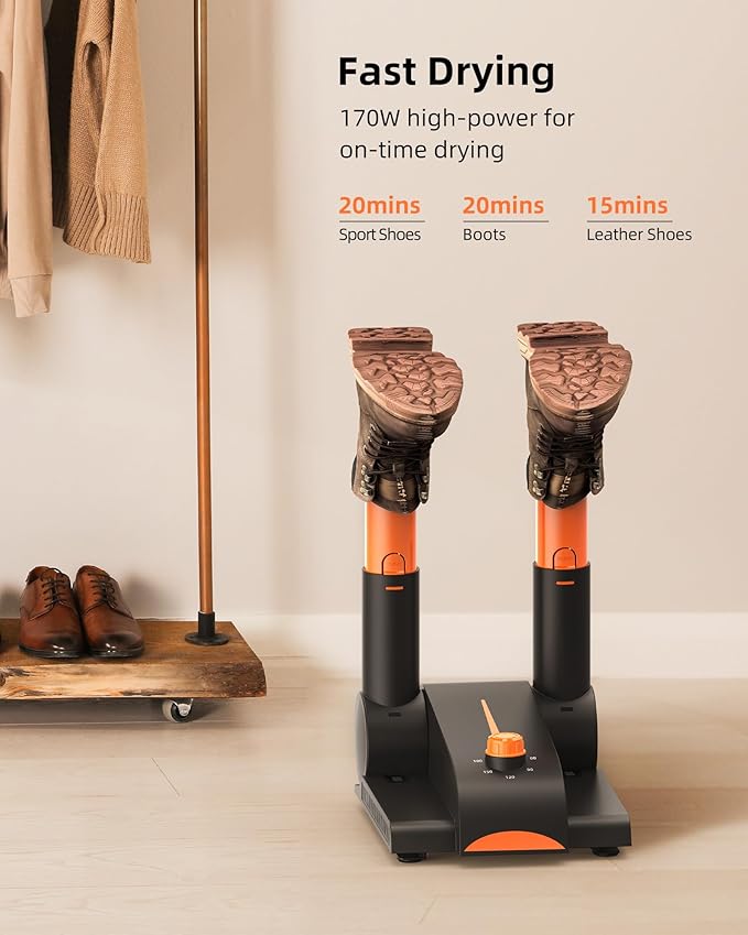 Xasla Shoe Dryer, Boot Dryer for Work Boots, Forced-air Heating Gloves & Sneakers Warmer, Folding Design with Adjustable Rack, Timer, Heat Blower Quick Drying - Image 2