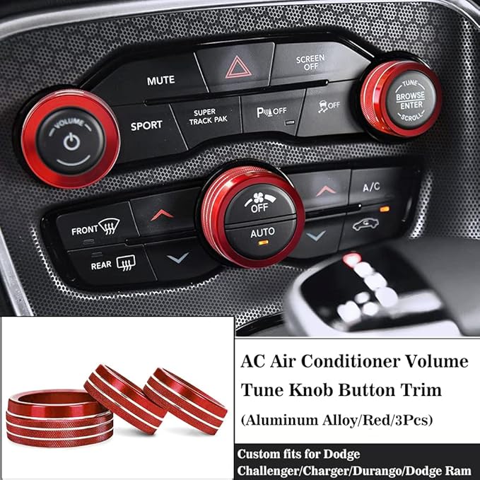 Auprite Climate Control Knob Covers for Challenger Accessories 2015-2023 2024, for Dodge Charger 2015-2023 2024, for Dodge Chrysler 300/300s 2015-2024,3Pcs Kit (Red) - Image 2