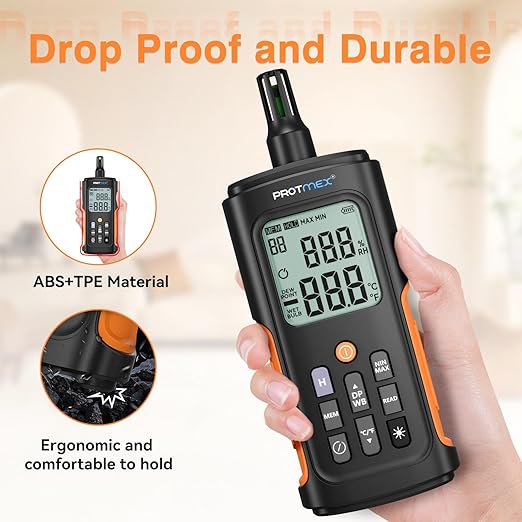 YT606 Temperature Humidity Meter High Precision Digital Hygrometer with Ambient, Relative Humidity, Dew Point, Wet Bulb Thermometer for Indoor Outdoor, Digital Thermometer Min/Max Hold, LCD Backlight - Image 5