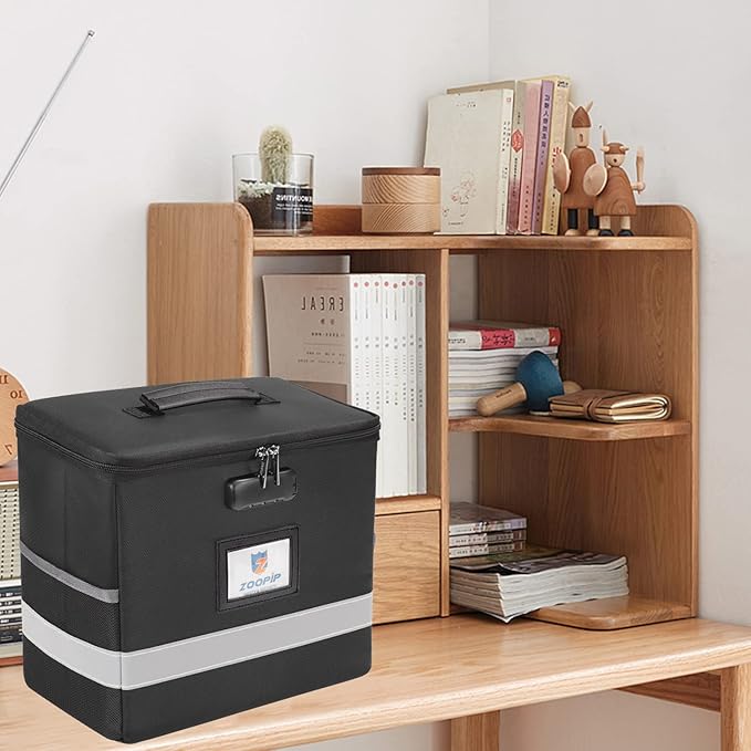 Fireproof File Box with Lock, Document Box Storage Organizer, Suitable for Hanging File Folders in Letter Size, Collapsible File Box, Reflective Strip for Fast Find (12.2"*6"*10.2 (Black, 2Pcs) - Image 6