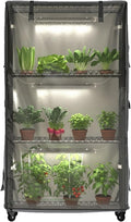 Indoor Greenhouse for Vegetable Seeds, 4-Tier Portable Plant Stand with 3 Full Spectrum T8 Grow Lights, Timer, Thermometer, Ventilation & Wheels, Smoked PVC Cover for Herbs Flowers Seedlings by MOLLYAIR