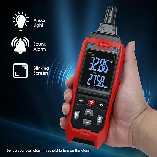 Temperature Humidity Meter, Digital Thermometer Hygrometer Monitor (WB/DP) with 4000 Data Storage, USB Export and Buzzer Alarm for HVAC, Labs, Greenhouses - Image 4