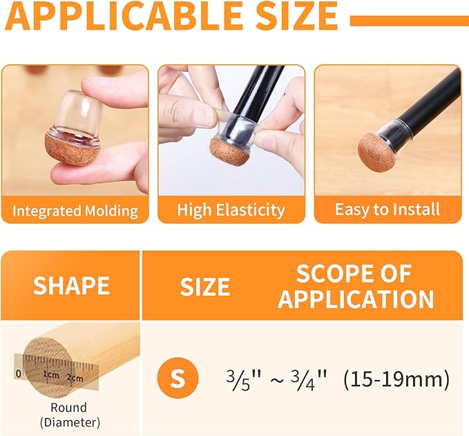 Ezprotekt 24 Pcs Small Clear Silicone Chair Leg Floor Protectors for Hardwood Floors, Chair Leg Caps Covers, Floor Protectors for Chair, Bar Stool Leg Protectors Round (S Fit: 3/5" to 3/4", 15-19mm) - Image 2