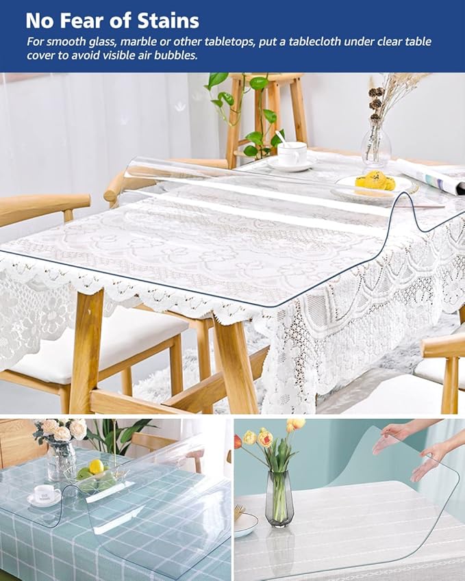 44X96 Inch Clear Plastic Dining Table Protector Pad PVC Tablecloths Waterproof Clear Vinyl Tabletop Cover Mat 1.5mm Thick Transparent Furniture Surface Protector Easy Clean Heat Resistant - Image 3