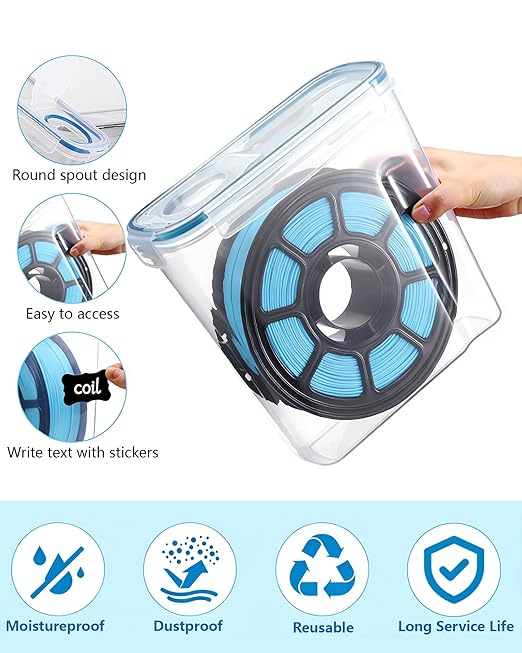 Filament Storage Box 4 Pack for 3D Printer Filament Storage Container Portable with Desiccants and Label Water-Proof Dust-Proof for 1.75mm Filament Transparent Blue - Image 2