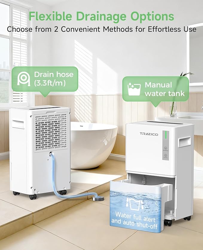 1500 Sq.ft Dehumidifier for Basement, Trazico 21 Pint Quiet Dehumidifiers for Home with Drain Hose, Smart Humidity Control, 3 Modes, 24H Timer, Auto Defrost, for Large Room, Bedroom, and Bathroom - Image 4