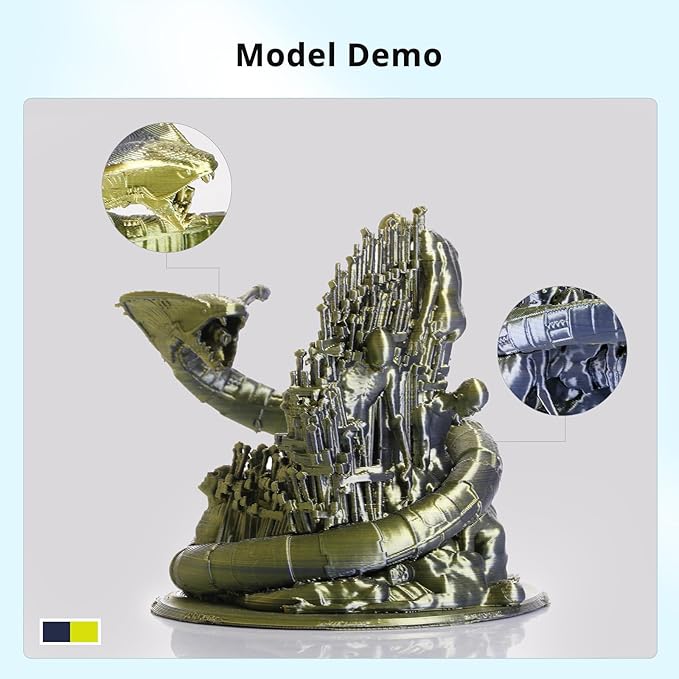 ANYCUBIC Silk Dual Color Pla Filament, 2-in-1 Chrome Coextrusion Color Change 3D Printer Filament 1.75mm Dimensional Accuracy +/- 0.02mm, Silk Texture, 1KG Reusable Spool (2.2 lbs), Black Gold - Image 5