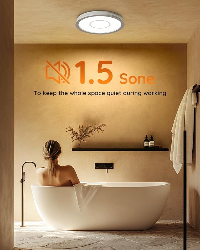 Fitop Bathroom Exhaust Fan with Light, 130 CFM 47W Ceiling Mount Shower Ventilation Exhaust Fan, 1.5 Sones Bathroom Vent Fan with Light, 1100LM LED Light 3000K/4000K/5000K (Silver) - Image 3