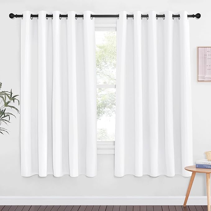 NICETOWN Room Darkening White Curtain 66 inches Long - Grommet Noise Reducing Thermal Insulated Window Treatment Privacy Drape for Kids Room/Bedroom (1 Panel, W66 x L66 Inch) by NICETOWN