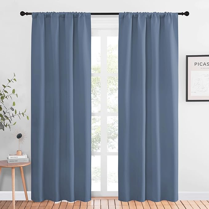 NICETOWN Blackout Curtains for Living Curtains, Window Treatment Curtains & Drapes 84 inches Long, Thermal Insulated Privacy Draperies for Bedroom (Stone Blue, 42" Wide x 84" Long, Set of 2) by NICETOWN