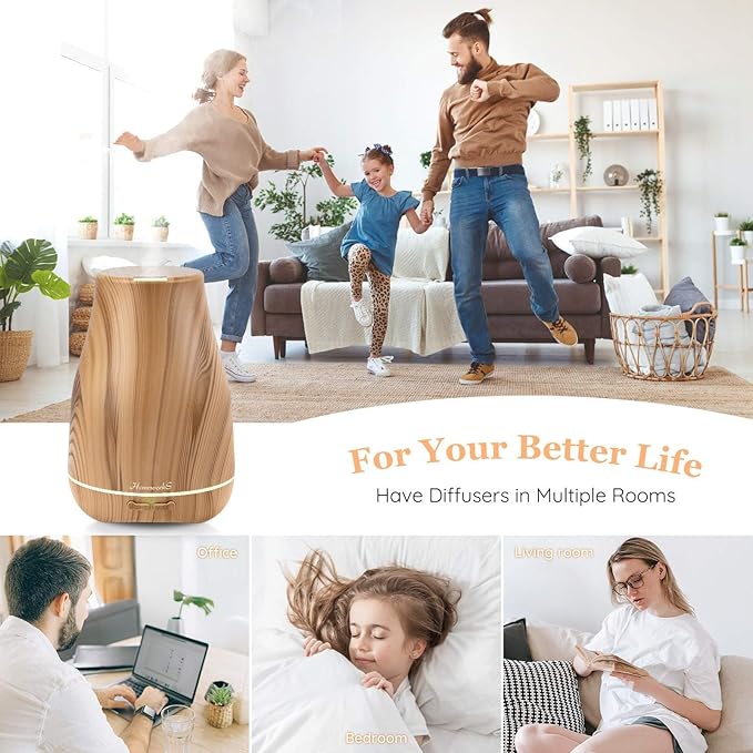 Aromatherapy Essential Oil Diffuser for Room: 100ml Air Humidifier Aroma Scent Cool Mist Diffusers Colorful Light Cute Mini Small Waterless Auto Off Ultrasonic for Home Bedroom (Yellow Wood Grain) - Image 2