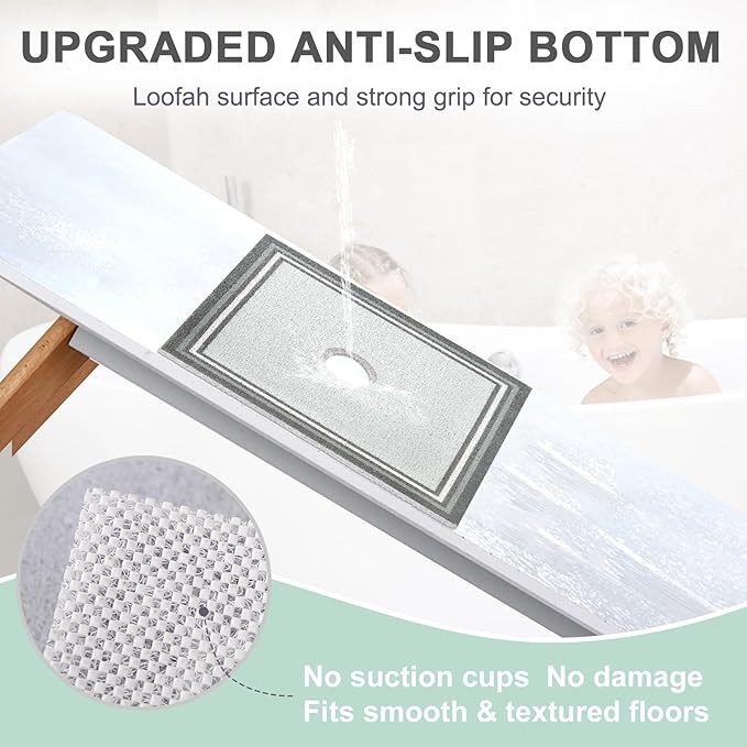 Square Shower Mat Non Slip: 24x24 Inch Extra Large Shower Mats for Inside Shower, Anti Slip Shower Floor Mat, Loofah Shower Stall Mats for Elderly, Non Slip Shower Mat with Drain Hole in Middle - Image 2