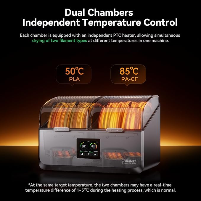 Creality Filament Dryer Box,Space PI X4 Dry Box 4 Spool,200W PTC 3D Printer Dehydrator,360° Uniform Drying,Upto 85℃,Dual Chamber,Auto Silent,Desiccant Refresh,Active Dehumidifier for PLA,PETG,ABS,PA - Image 5