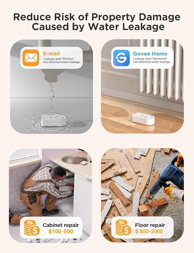 Govee WiFi Water Leak Detector 3 Packs, Leak Alert with Remotely Email/APP Push and Sound Alarm, Smart Water Sensor with 100dB Adjustable Alarm, Suit for Home and Basement - Image 6