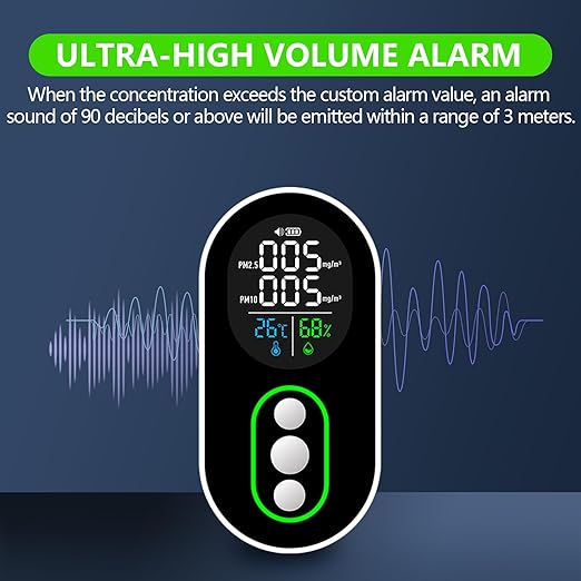 4 in 1 PM 2.5 and PM 10 Air Quality Monitor(Temp/Humidity/PM2.5/PM10), Portable PM 2.5 Detector with Alarm Function, 0~1000 UG/m³ Detector Range Air Quality Monitor for Home, Office, School - Image 6
