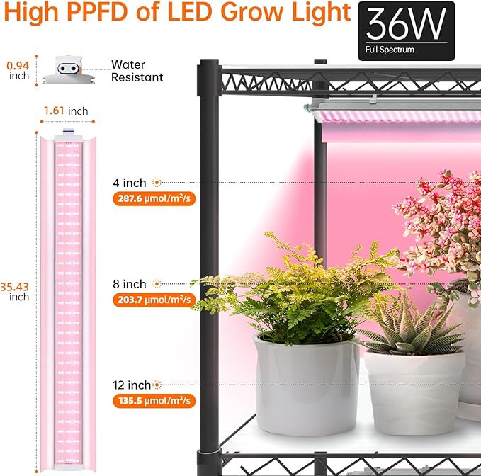 Bstrip Plant Stand with Grow Lights, 5 Tier Large 47.2x17.8x71IN Plant Shelf Indoor with 3FT T5 144w Grow Light, 3 Mode Full Spectrum LED Plant Light with Timer for Indoor Plants, Spring Seed Starting - Image 6