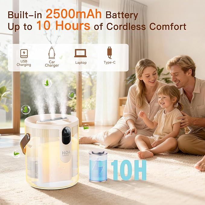 DIGIX Small Portable Humidifiers for Bedroom, 1.4L Top Fill Cool Mist Humidifier for Home Office Travel, 3 Mist Modes, Auto Shut Off, Night Light, Easy to Clean Quiet Humidifier for Baby Plant (Beige) - Image 3