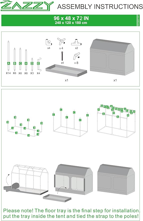 zazzy 4x8 Grow Tent, 96"x48"x72" Roof Cube Indoor Plant Grow Tents with Observation Windows, Lightproof Roof Cube Mylar Hydroponic Growing Tent with Floor Tray Plant Growth - Image 9