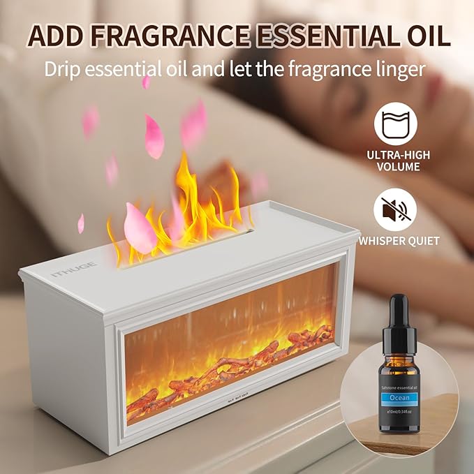 Flame Effect Essential Oil Diffuser - 280ML Ultrasonic Aromatherapy Diffuser with Realistic Fireplace LED, Remote Control, 7 Colors, Timer, Quiet Operation for Home Bedroom Office - Image 6