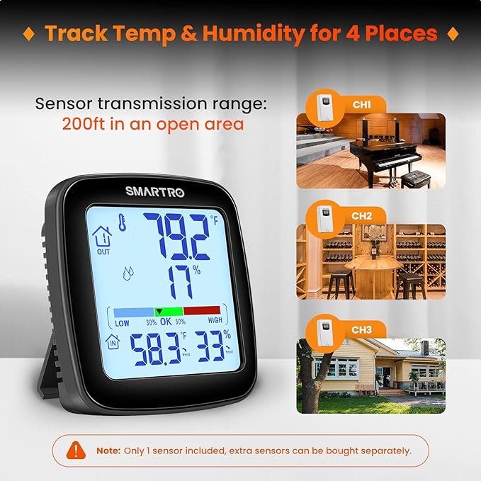 SMARTRO SC92 Professional Indoor Outdoor Thermometer Wireless Digital Hygrometer Room Humidity Gauge Temperature and Humidity Meter Pro Accuracy Calibration - Image 3