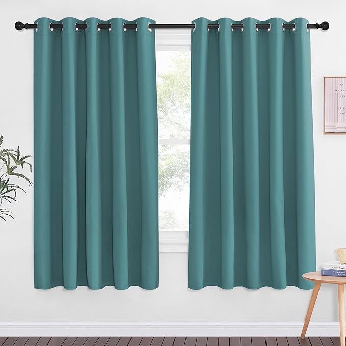 NICETOWN 66 Inch Long Blackout Curtains for Bedroom Living Room, Thermal Insulated Room Darkening Curtains, Light Blocking Blackout Drapes for Bedroom, 66" W x 66" L, 1 Panel, Sea Teal by NICETOWN