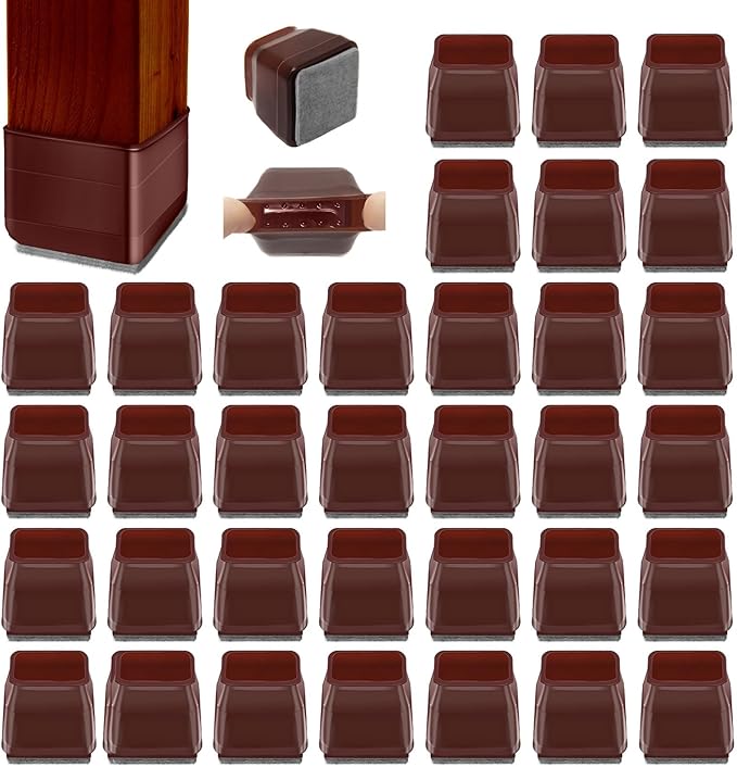 36Pcs Brown Square Chair Leg Floor Protectors, High Elastic Felt Furniture Pads for Hardwood Floors, Silicone Floor Protectors for Chairs, Chair Leg Caps Covers Socks(Large) by Joeyrras