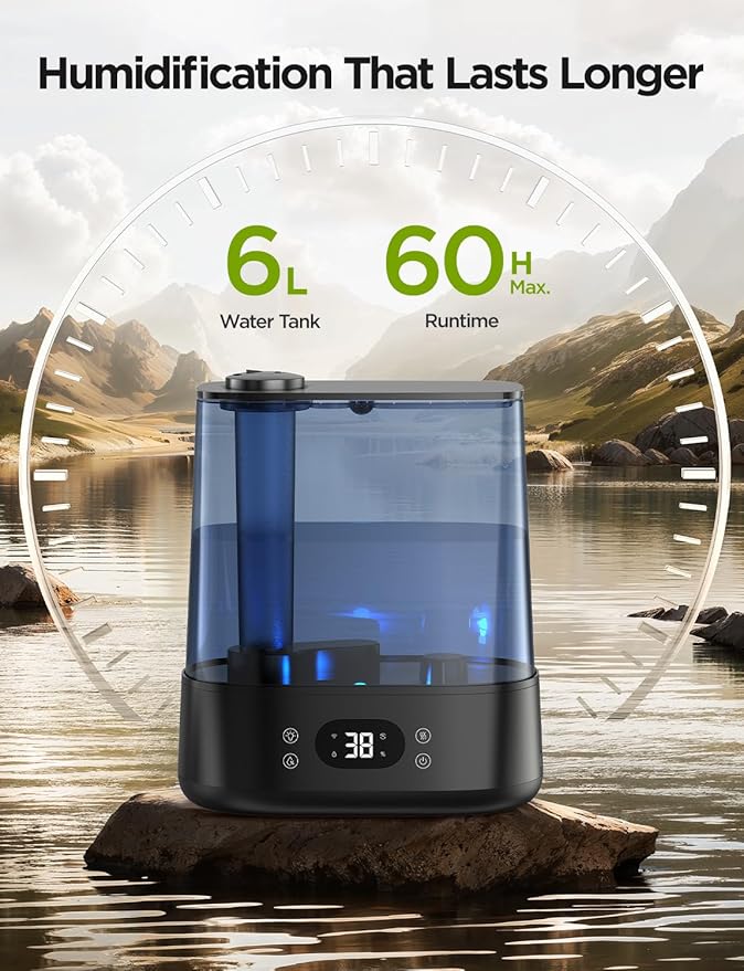 GoveeLife Smart Humidifiers for Bedroom, 6L Cool Mist Top Fill for Large Room, Humidity Sensor, Auto Mode, 60H Quiet Runtime, Schedule, WiFi Humidifier for Baby Plant, Compatible with Alexa, Black - Image 7