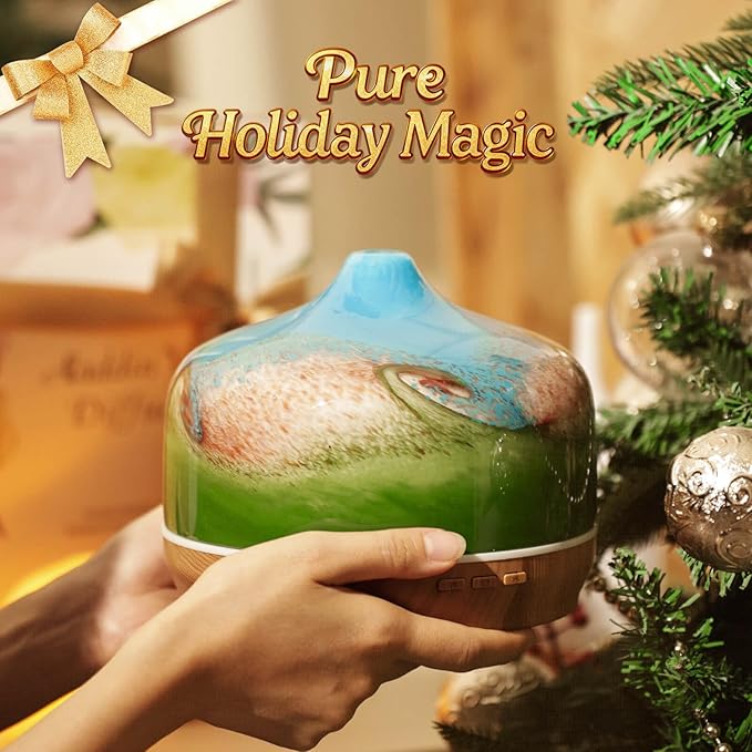 Porseme 500ml Glass Essential Oil Diffuser Aromatherapy Ultrasonic Cool Mist Humidifier 15-21 Running Hours Waterless Auto-Off Air Diffusers for Sleeping Yoga Office Working Spa and Rest (Blue Grass) - Image 6