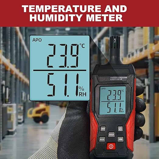 Handheld Hygrometer Temperature Humidity Meter, Digital Thermometer with Humidity Sensor for Indoor Outdoor Measuring - Large LCD Backlit, Data Hold, MIN/MAX - Image 2