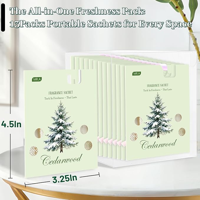 13 Packs Cedar Sachet Bags for Drawer and Closet, Fresh Scents Drawer Deodorizers Long Lasting Air Freshener for Home House Fragrance, Cedar for Closets Car Air Frehener - Image 5