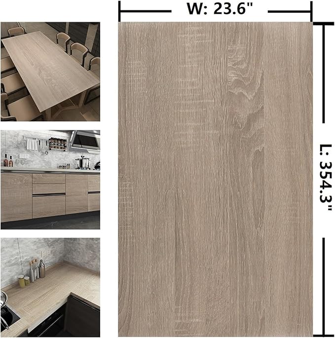354x24 Inch Light Wood Wallpaper Peel and Stick Oak Wood Grain Contact Paper for Countertops Waterproof Thick Oak Wallpaper for Walls Kitchen Bedroom Cabinets Vinyl Wrap Grey Brown - Image 7