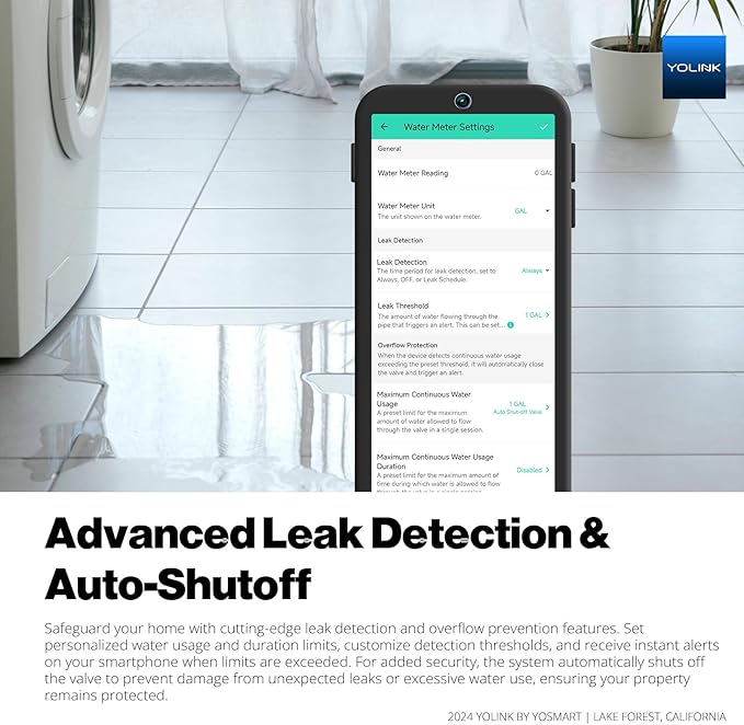 NSF Certified YoLink FlowSmart All-in-One Smart Water Meter & Auto Shutoff for 1" Pipes, LoRa Long-Range, Real-Time Leak Detection, 10-Year Battery, 80+ Device Ecosystem, Hub Included – YS5018 - Image 3
