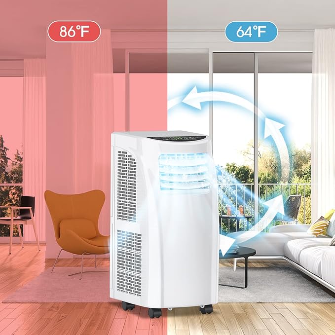 COSTWAY Portable Air Conditioners, 8000 BTU Air Conditioner Unit spaces up to 230 Sq.Ft with Remote Control Dehumidifier Function Window Wall Mount, 4 Caster Wheel, Sleep Mode and 2 Fan Speed - Image 9
