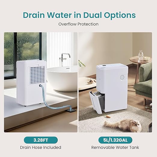 OLIXIS 5,500 Sq. Ft Dehumidifier, 80 Pints Dehumidifier for Basement with Drain Hose, 5L/1.32 Gallon Water Tank Quiet with Humidity Ring, Ideal Whole House Dehumidifiers for Home, Bedroom & Bathroom - Image 5