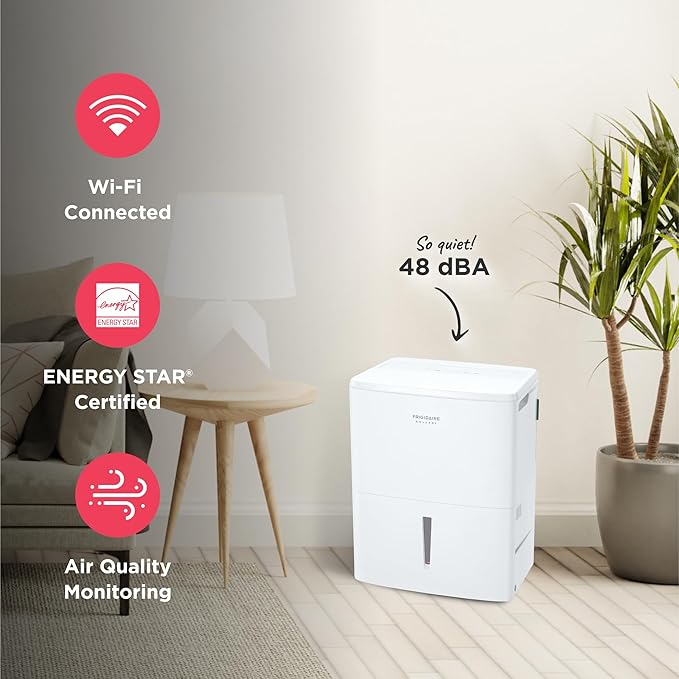 Frigidaire Gallery 2-in-1 35-Pint Dehumidifier with Wi-Fi, Energy Star Certification & Air Quality Monitoring for Small/Medium/Large Rooms & Basements, Custom Humidity Control, Auto Shut Off, White - Image 4