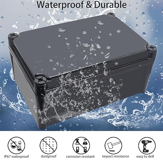 Junction Box,IP67 Waterproof ABS Black Project Box with Mounting Plate Electrical Box Enclosure for Outside Electronics 11 x 7.5 x 5.1inch(280x190x130mm) - Image 2