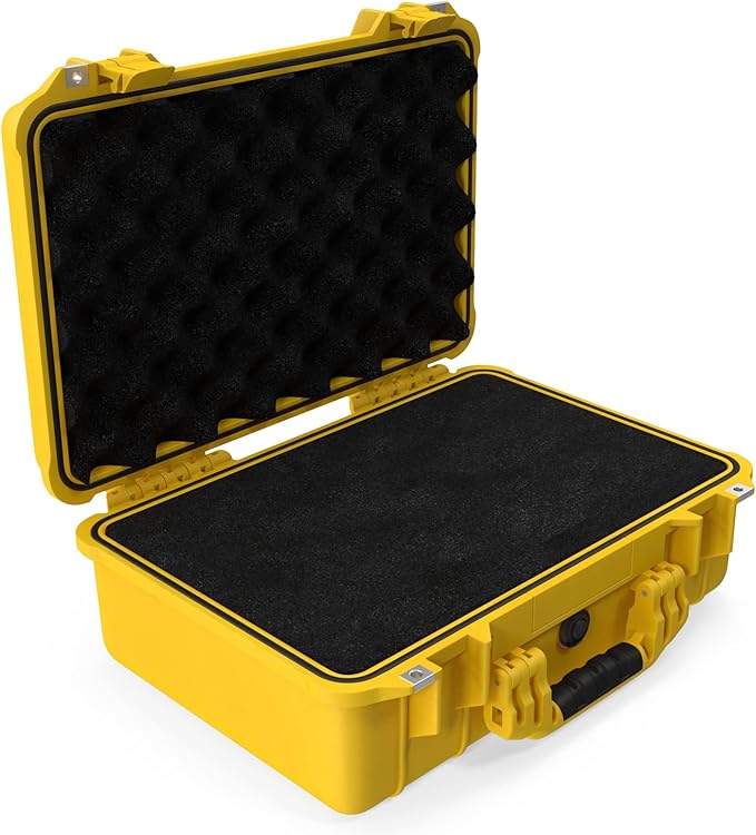 MEIJIA Portable All Weather Waterproof Protective Case,Hard Case,Camera Case With Customized Fit Foam,Fit Use of Drones,Camera,Equipments,Pistols,13.35 x11.63x5.98inches (Yellow) by MEIJIA