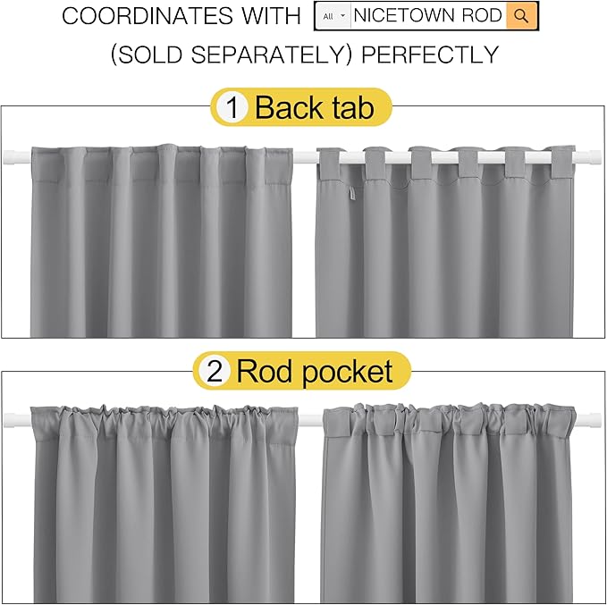 NICETOWN Blackout Curtain Panels for Living Room - (Silver Grey Color) 29x36 inch, 2 Panels Set, Room Darkening Blackout Drapes for Window - Image 3