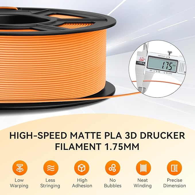 TECBEARS High Speed PLA 3D Printer Filament，Matte PLA Filament 1.75mm for High Speed 50-600mm/s, High Toughness Matte Filament, Orange 1KG - Image 7